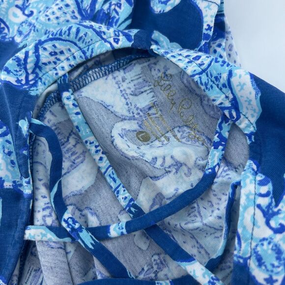 Lilly Pulitzer Kristen Swing Dress SZ L Joy Ride Elephant Sleeveless Blue Dress - Picture 7 of 13